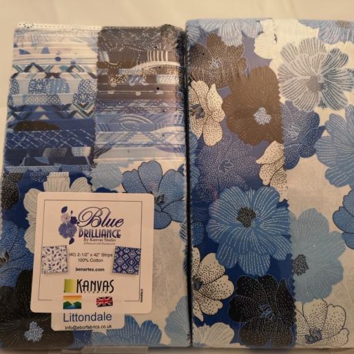 A metallic floral pattern with varying shades of blue