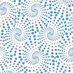 multi coloured dotted spirals on white back ground