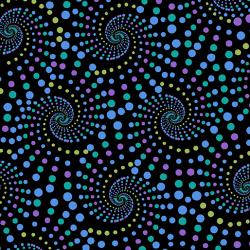 dotted spirals muti on black background 