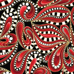 Paisley tonal red swirl on black background 