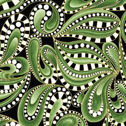 Paisley tonal swirl green on black background 