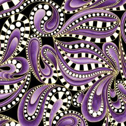 Paisley tonal purple swirl on black background 