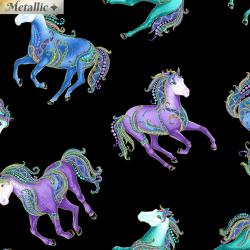 small multi coloured reigning horses on black background