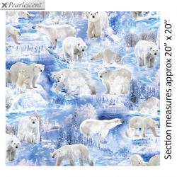 polar bears on ice blue fabric 