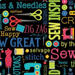 sewing words on black background