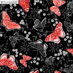 red butterflies on black background