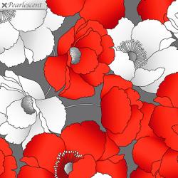white and red poppies on grey background