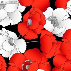 Red and white poppies on black 