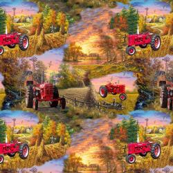 red tractor on scenic background